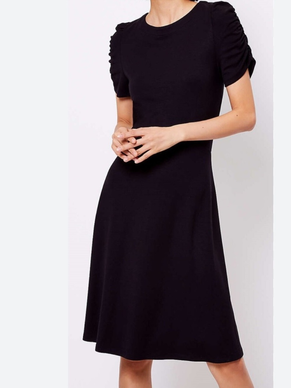 Loft by Ann Taylor rouched sleeves black flared dress xxs